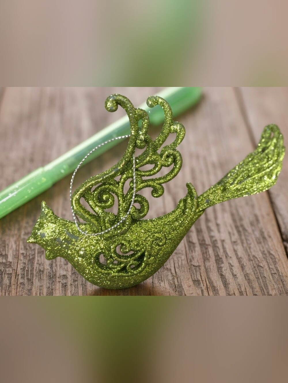 Vintage glitter green dove ornament